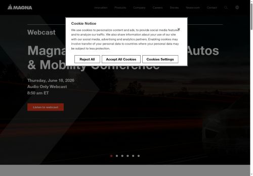 Webové stránky Magna Cartech spol. s r.o., České Velenice