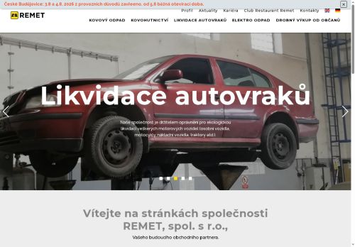Webové stránky REMET spol. s r.o., Brno