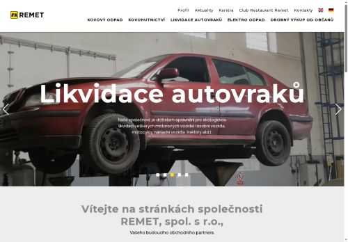 Webové stránky Remet spol.s r.o., Brno