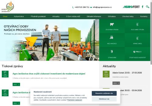 Webové stránky AGRO Jevišovice, a.s., Jevišovice