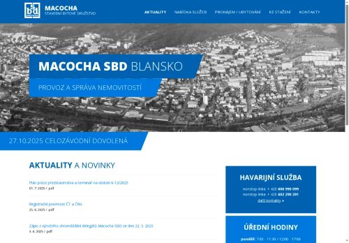 Webové stránky Macocha, stavební bytové družstvo, Blansko