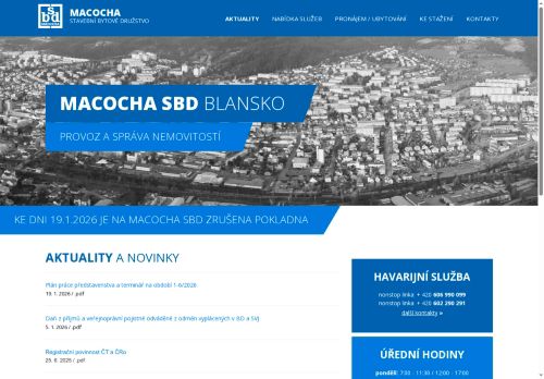 Macocha, stavební bytové družstvo nabízí práci na pozici vrátný (m/ž) v obci Blansko