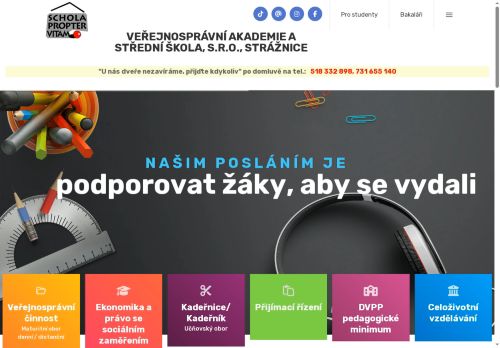 Webové stránky Veřejnosprávní akademie a střední škola, s.r.o., Strážnice