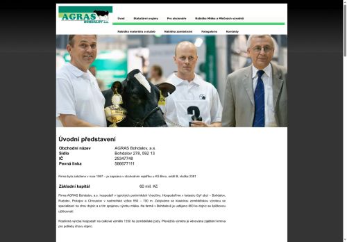 Webové stránky AGRAS Bohdalov, a.s., Bohdalov