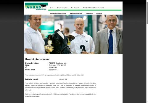 Webové stránky AGRAS Bohdalov, a.s., Bohdalov