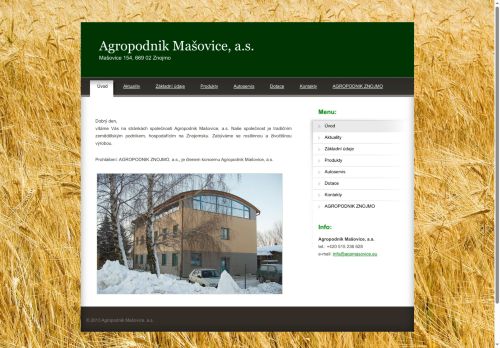 Webové stránky AGROPODNIK ZNOJMO a.s., Mašovice