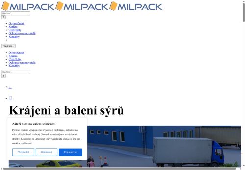 Webové stránky MILPACK s.r.o., Rosice