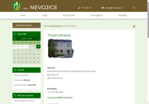 Zobrazit webové stránky Mateřská škola Nevojice