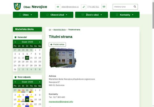 Zobrazit webové stránky Mateřská škola Nevojice