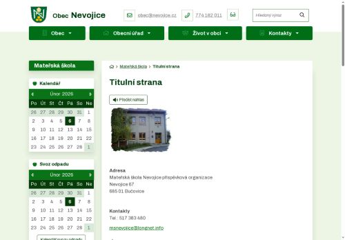 Zobrazit webové stránky Mateřská škola Nevojice