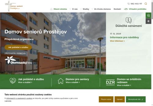 Webové stránky Domov seniorů Prostějov, příspěvková organizace, Prostějov