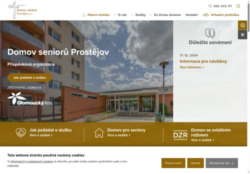 Webové stránky Domov seniorů Prostějov, příspěvková organizace, Prostějov