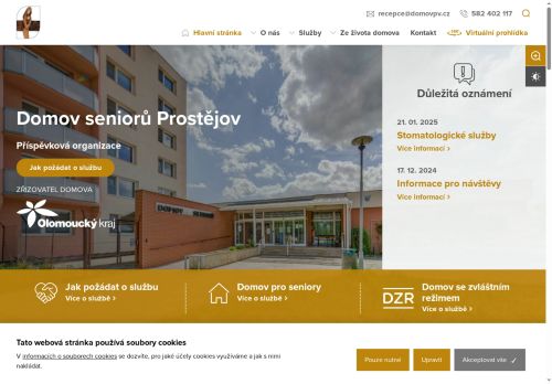 Webové stránky Domov seniorů Prostějov, příspěvková organizace, Prostějov