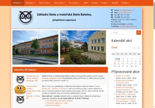 Webové stránky Základní škola a mateřská škola Batelov,  příspěvková organizace, Batelov