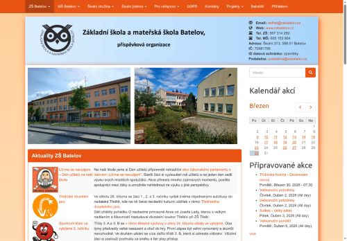 Webové stránky Základní škola a mateřská škola Batelov,  příspěvková organizace, Batelov