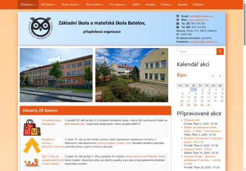 Webové stránky Základní škola a mateřská škola Batelov,  příspěvková organizace, Batelov