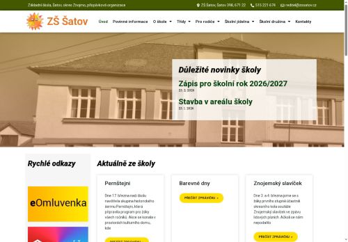 Webové stránky Základní škola, Šatov, okres Znojmo, příspěvková organizace, Šatov