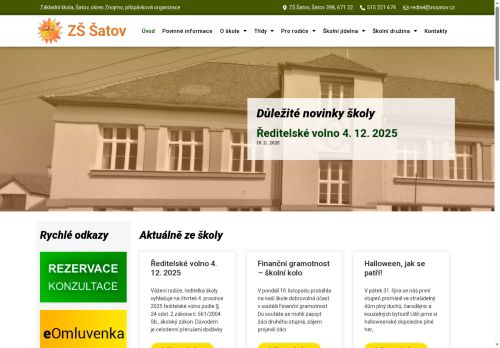 Webové stránky Základní škola, Šatov, okres Znojmo, příspěvková organizace, Šatov