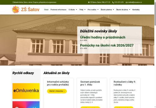Webové stránky Základní škola, Šatov, okres Znojmo, příspěvková organizace, Šatov