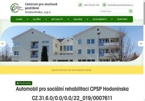 Webové stránky Centrum pro sluchově postižené Hodonínsko, o.p.s., Kyjov